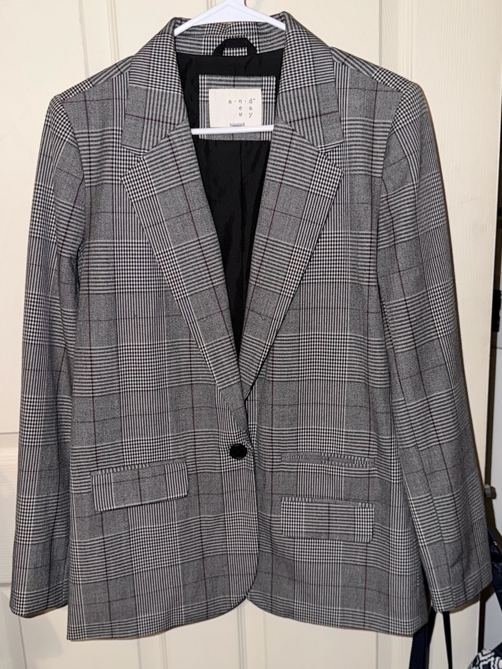 A New Day Plaid Single-Button Women's Blazer - Gray